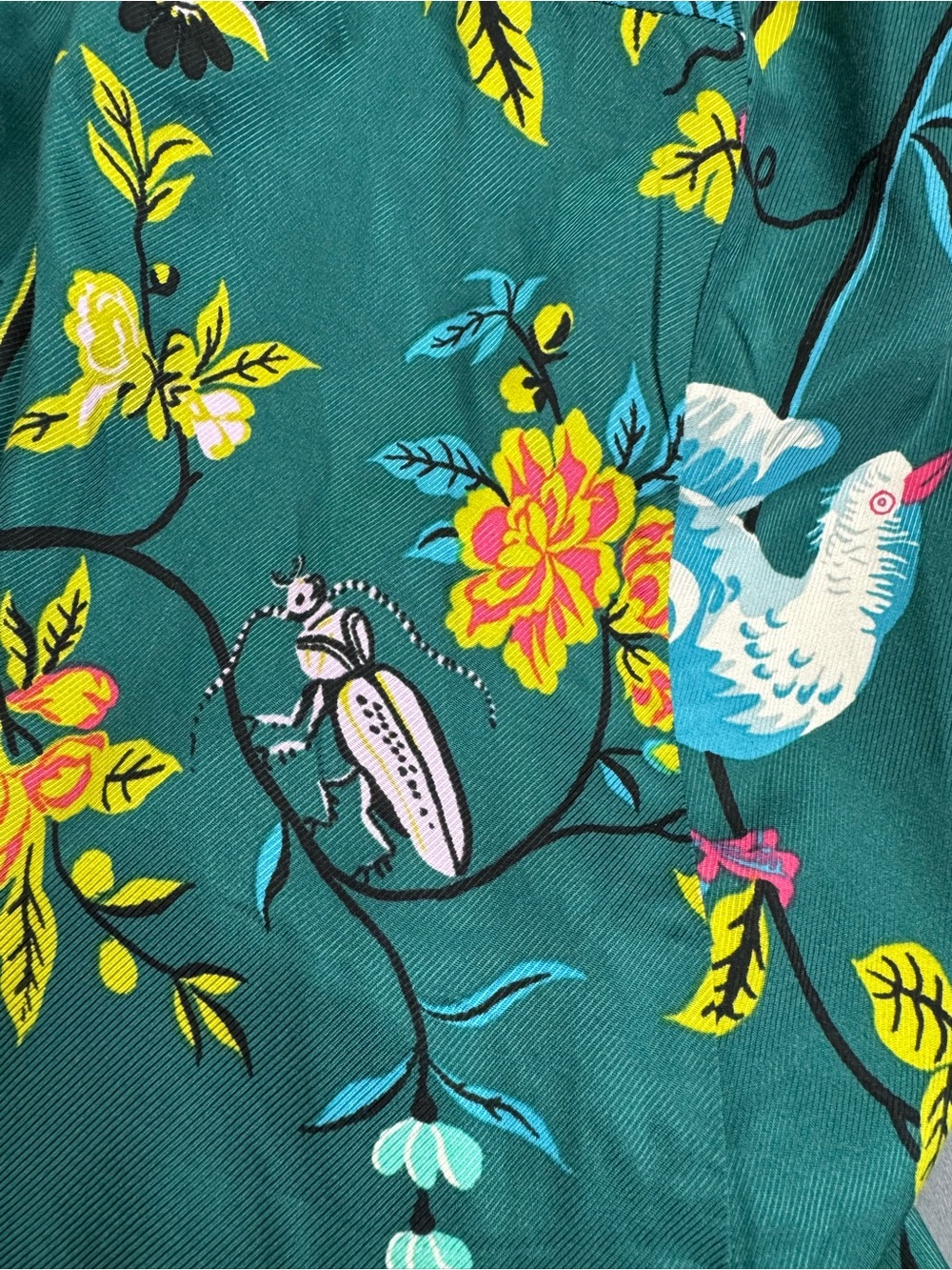 Maeve by Anthropologie Buttonfront Shirt Dress Green Botanical Birds Size 12 - Picture 13 of 16